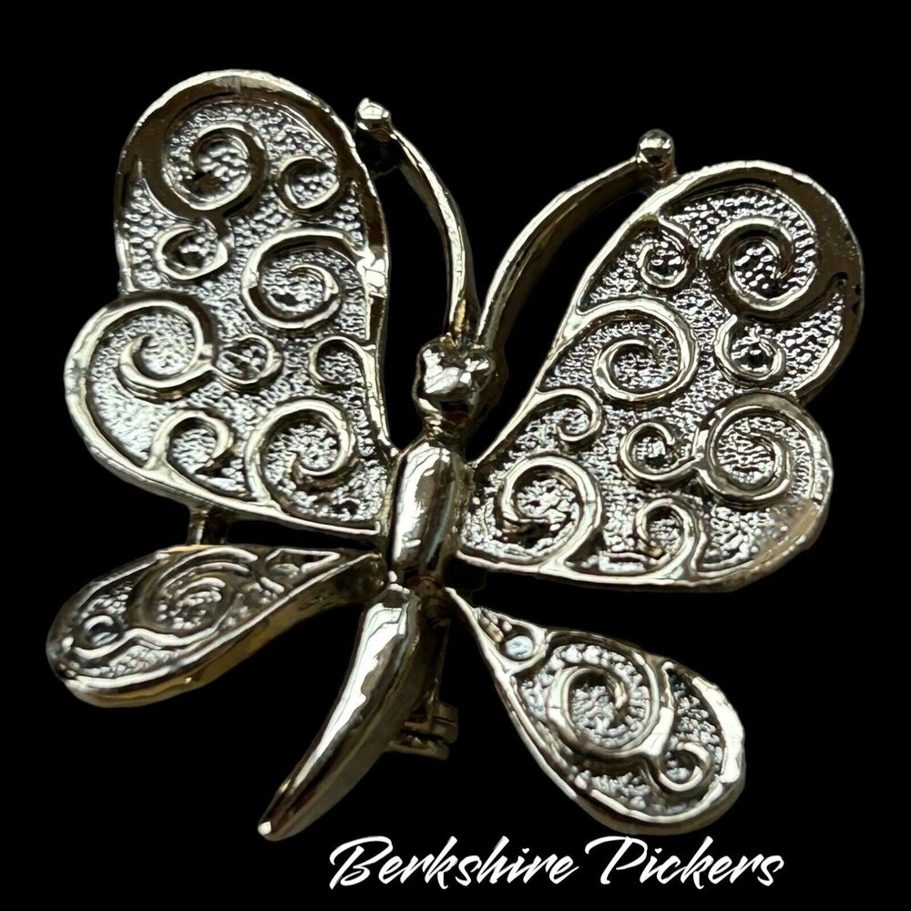 Vintage Gerry's Gold Tone Openwork Butterfly Brooch Scarf‎ Lapel Pin 1.79 Inch